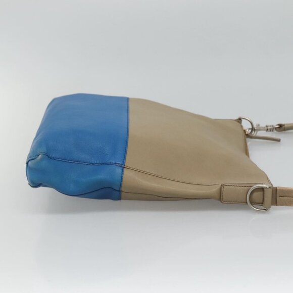 CELINE Shoulder Bag Leather Beige Gold blue Auth - Picture 3 of 15